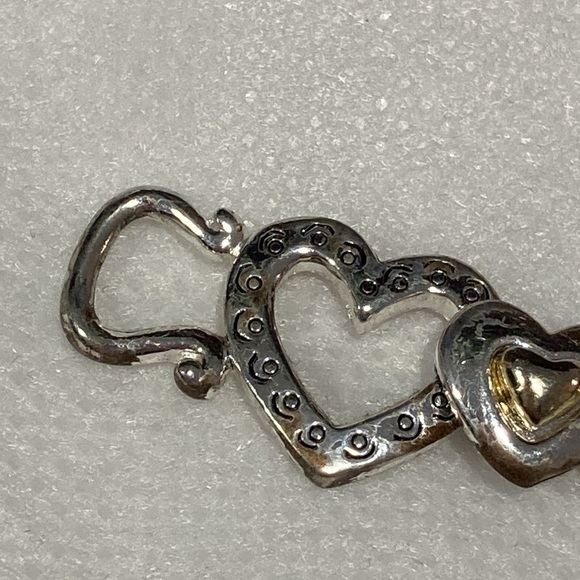 Silvertone Open Heart Link & Heart Goldtone Spacer Magnetic Clasp Bracelet - Picture 4 of 13